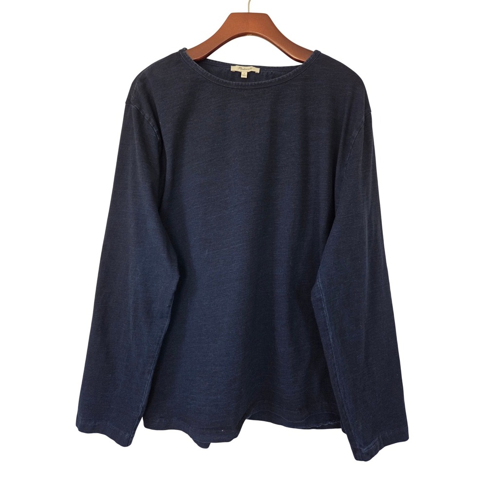 Madewell Long Sleeve Boatneck Tee Slub Cotton Crew Neck Womens Large Navy Blue